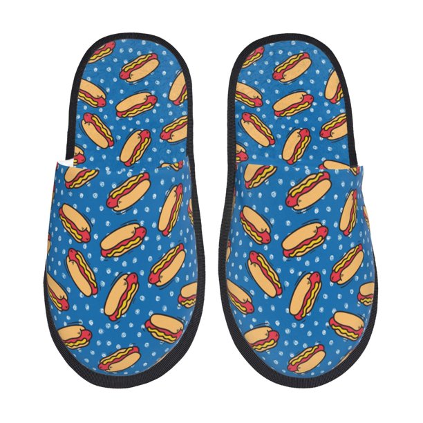 Balery Hot Dog 1 Pantuflas de Casa de Felpa Silenciosas con Diseño Estampado, Zapatillas Cómodas Antideslizantes de Algodón para Interior-Medium