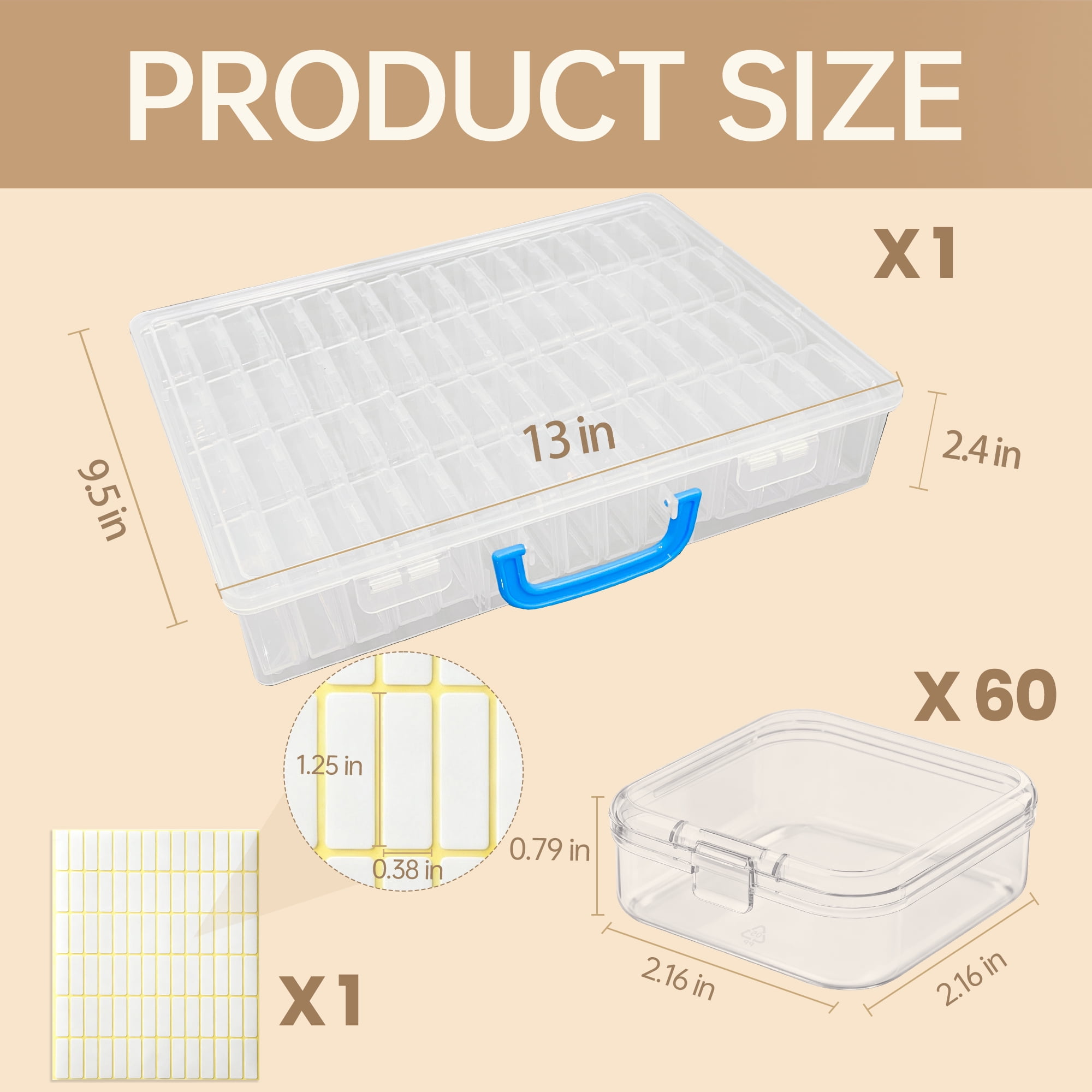 Bead Organizer Box with Handle, 60Pcs Small Bead Storage Boxes with Hinged Lid and Portable Craft Case, Mini Clear Plastic Container for Jewelry Making Supplies Bracelet Screws Seeds Nails Small Part