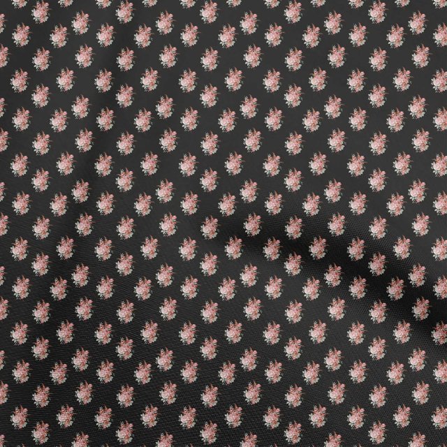 oneOone Tissu Popeline de Coton Sergé Noir Matériel de Robe Florale Tissu Imprimé Tissu au Mètre 56 Pouces de Large