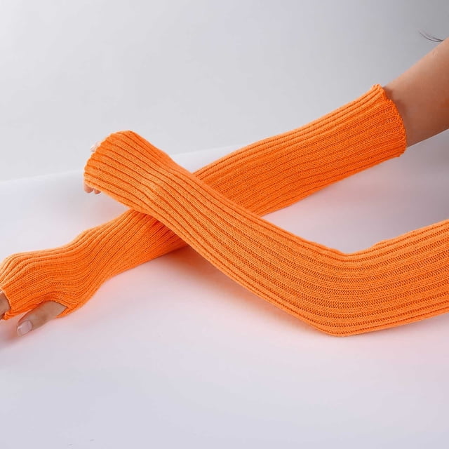 Gants Longs Sans Doigts Tricotés pour Femmes Chauffe-Poignets d'Hiver