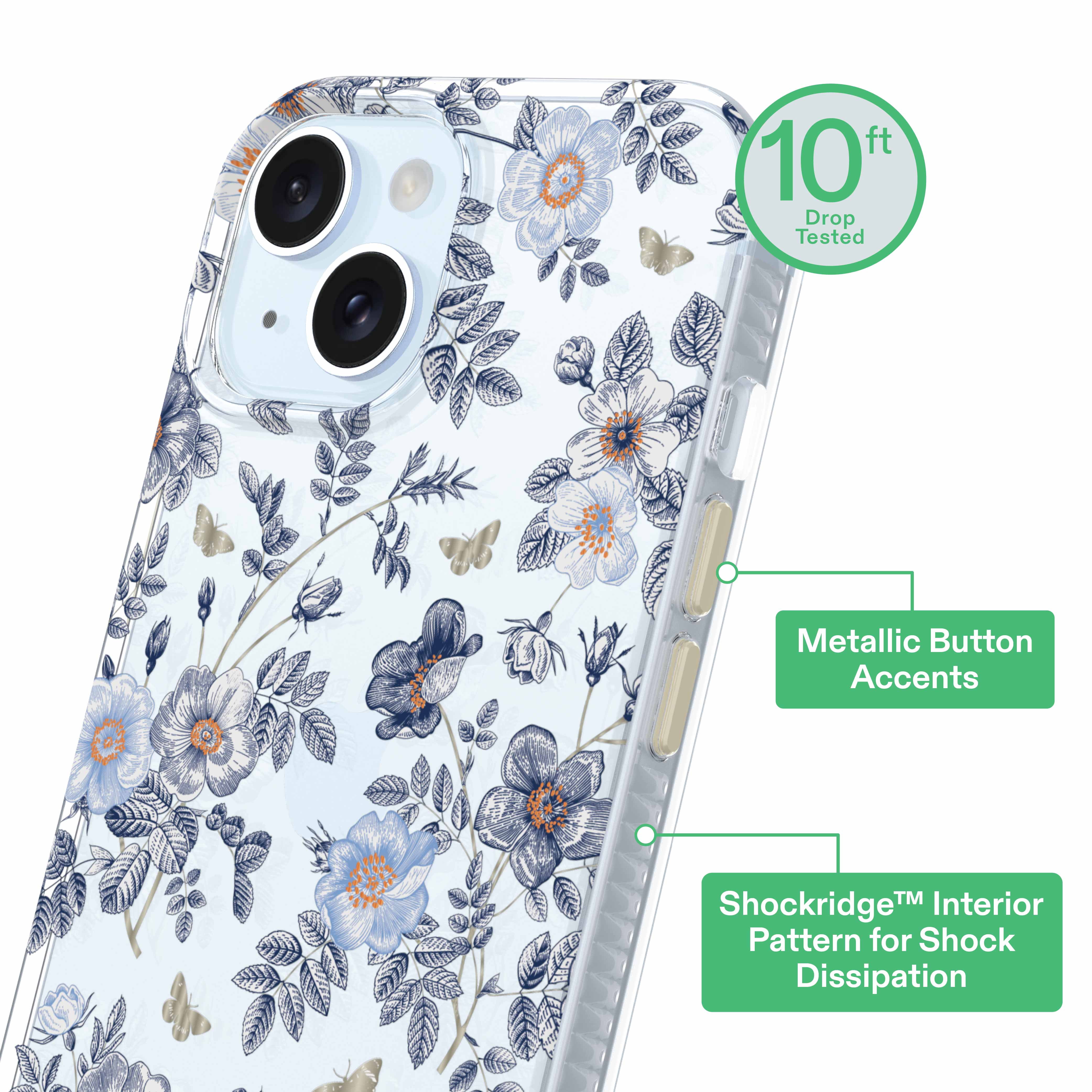 onn Blue Toile Phone Case for iPhone 17e / iPhone 16e / iPhone 15 / iPhone 14 / iPhone 13