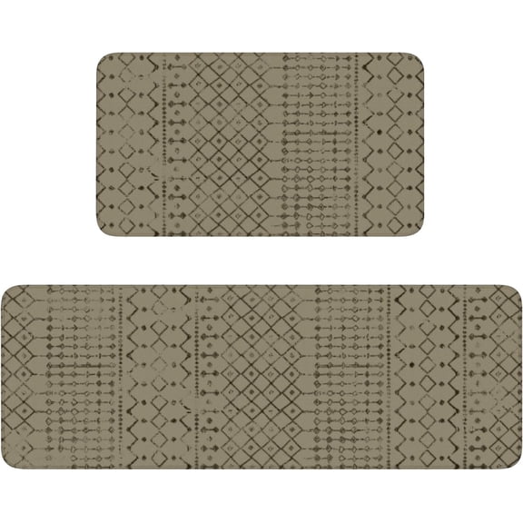 Boho Kitchen Mat Set of 2,Modern Farmhouse Kitchen Rugs and Mats Non Skid Washable,Moroccan Boho Runner Rugs with Rubber Backing for Kitchen Decor Accessories (Khaki/Charcoal 17"x47" 17"x30")