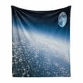 thumbnail image 1 of Space Soft Flannel Fleece Blanket, Aerial Atmosphere View of the Planet Earth with Moon Satellite World Horizon Picture, Cozy Plush for Indoor and Outdoor Use, 50" x 60", Pale Blue, by Ambesonne, 1 of 6