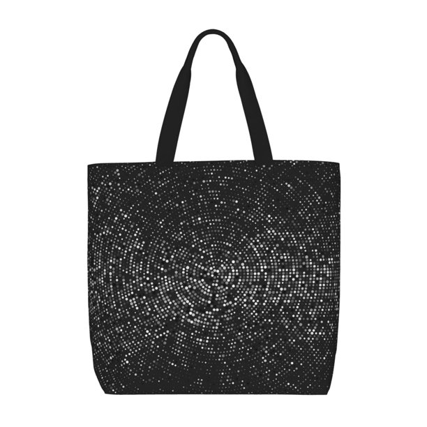 Fotbe Black And White Dotted Bolsa Tote con Estampado para Mujer, Bolsos con Cremallera, Bolsa de Hombro Casual de Gran Capacidad con Bolsillos Internos