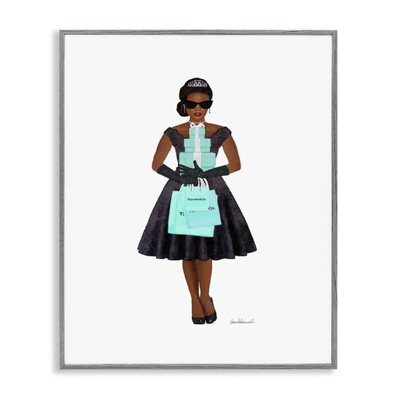 Stupell Industries Glam Woman Shopping Blue Glam Fashion Gray Framed Giclee Art, 16 x 20, by Amanda Greenwood