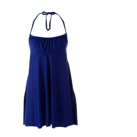 Eco Swim Womens Stretch Halter Dress Swim Cover-Up Blue