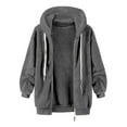 thumbnail image 3 of Outfmvch Womens Hoodies Hoodie Women'S Plus Size Solid Color Sweatershirt Hooded Pullover Warm Wool Plush Coat Zipper Top Zip Up Hoodie Women Dark Gray 2Xl, 3 of 4