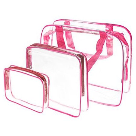 3Pcs/Set High Quality Make Up Pouch Wash Bags Beauty Case Clear Makeup Case PVC Bag Travel Organizer Beautician Cosmetic Holder ROSE RED