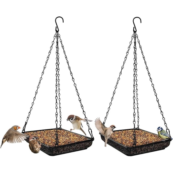 SNYNUXX Bird Feeder Tray Metal Mesh Platform Seed Feeder with Durable Chains for Outdoors Garden Great for Attracting Birds (2 Pack)