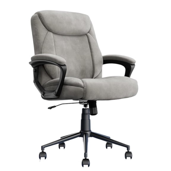 Pemberly Row Ergonomic Mid Back Desk Chair Fabric Light Gray