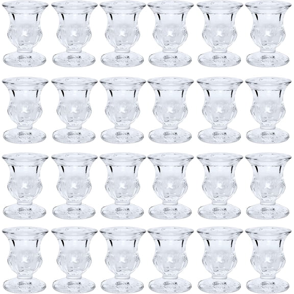 Hosley Clear Glass Taper Candle Holders, Set of 96, 2.5 Inch Tall Candle Holders for Weddings, Table Centerpieces and Home Decor