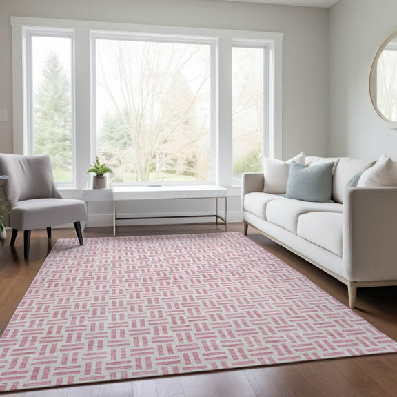 Addison Rugs Chantille Indoor/Outdoor Transitional Geometric Pink Washable Rectangle Rug, 10' x 14'