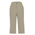 thumbnail image 7 of TEAJOPSUU Womens Striped High Waist Capris Elastic Waistband 3/4 Length Summer Cropped Trousers Wide Leg Straight Fit Lounge Pants with Side Pockets A-Khaki, 7 of 7