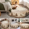 thumbnail image 6 of Black Forest Round Area Rug 4ft, Silhouettes Foggy Grey Pine Tree Cabin Birds Washable Non-Slip Circle Rugs for Bedroom Living Room Kitchen, Soft Non Shedding Circle Carpet for Dining Room Dorm, 6 of 9