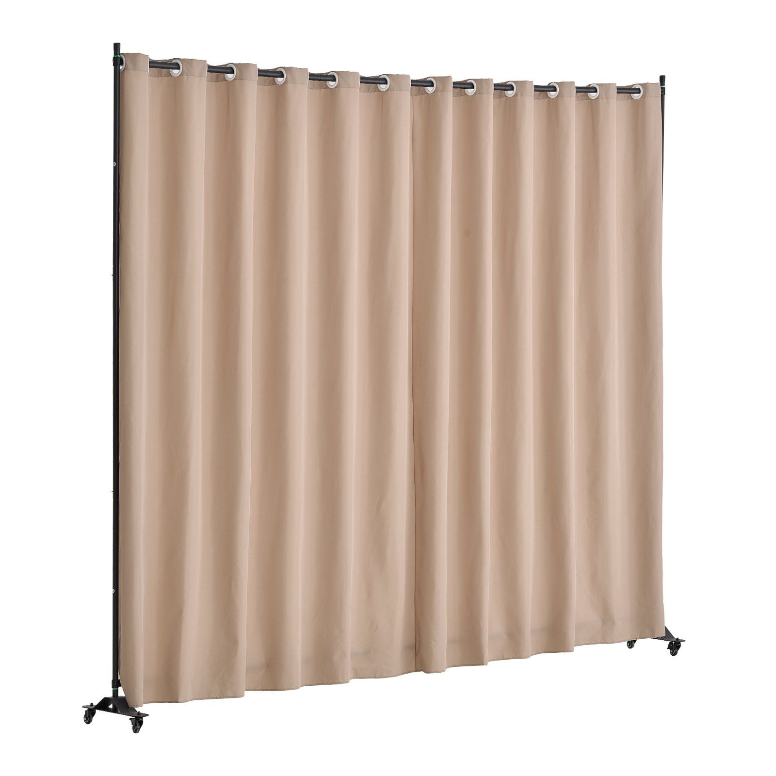 96" W x 120" H Portable Room Divider with Wheels, Brown Privacy Screen Panel for Office/Bedroom/Dining Room/Study, Easy-Move Curtain Room Partition Stand