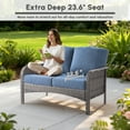 thumbnail image 4 of Ovios 4 Pieces Wicker Outdoor Patio Furniture with Coffee Table High Back All Weather Rattan Outdoor Sectional Conversation Set for Backyard Porch Garden, Denim Blue, 4 of 10