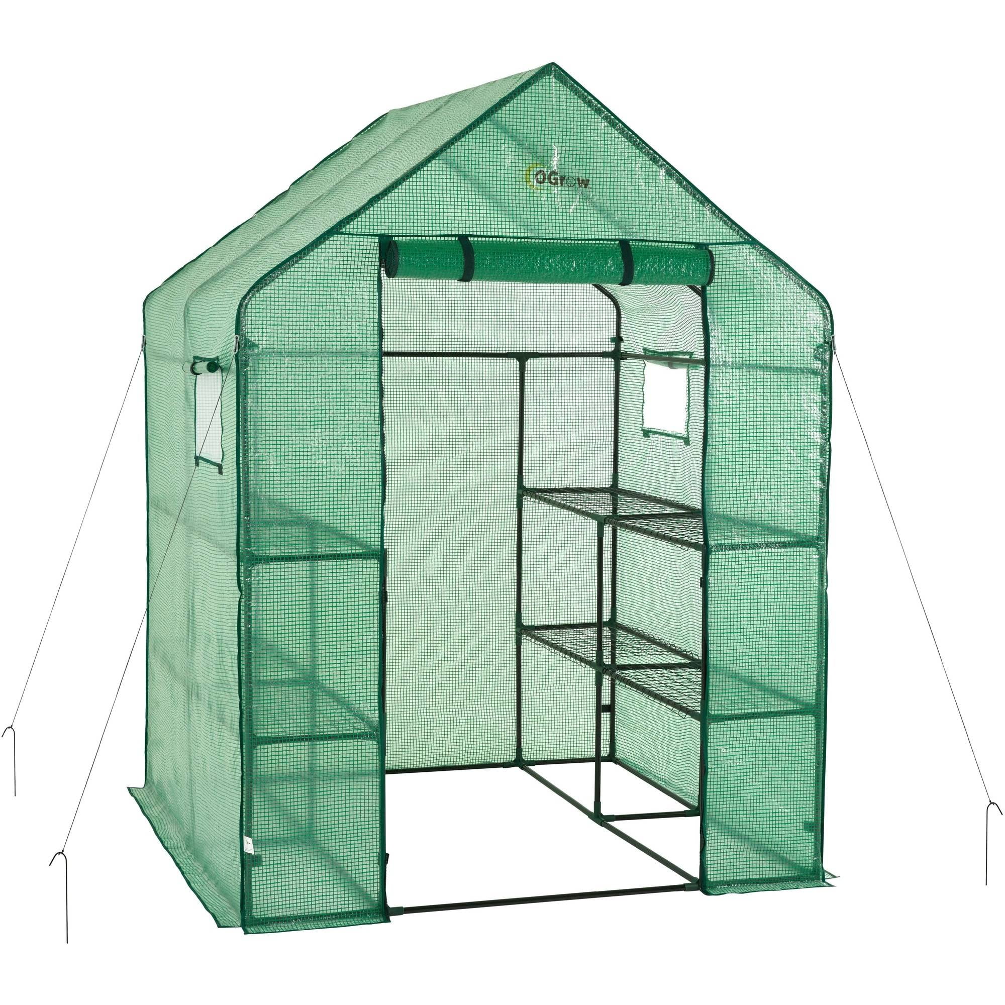 Ogrow Deluxe Walk-In 2-Tier 8-Shelf Portable Lawn and Garden Greenhouse by KSH Brands