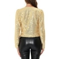 thumbnail image 3 of INSPIRE CHIC Women's Crop Open Front Blazer Puff Long Sleeve Sparkly Sequin Jackets M Gold, 3 of 6