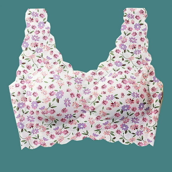 Iyufng Sports Bras for Women Plus Size,Push Up Wirefree Bra,Ice Silk Printed Beauty Back Lingerie Women's Seamless Steel Ring Gathering Sports Integrated Bra Thin Bra