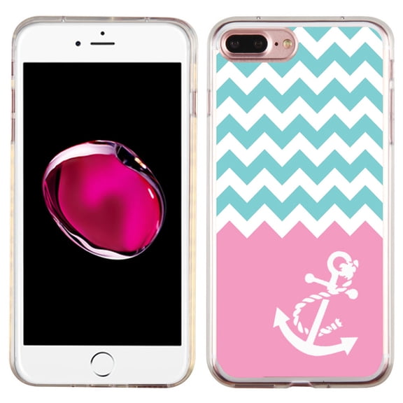 Slim-Fit Case for Apple iPhone 8 PLUS / 7 PLUS, OneToughShield ® Premium TPU Gel Protector Phone Case - Chevron/Teal/Anchor