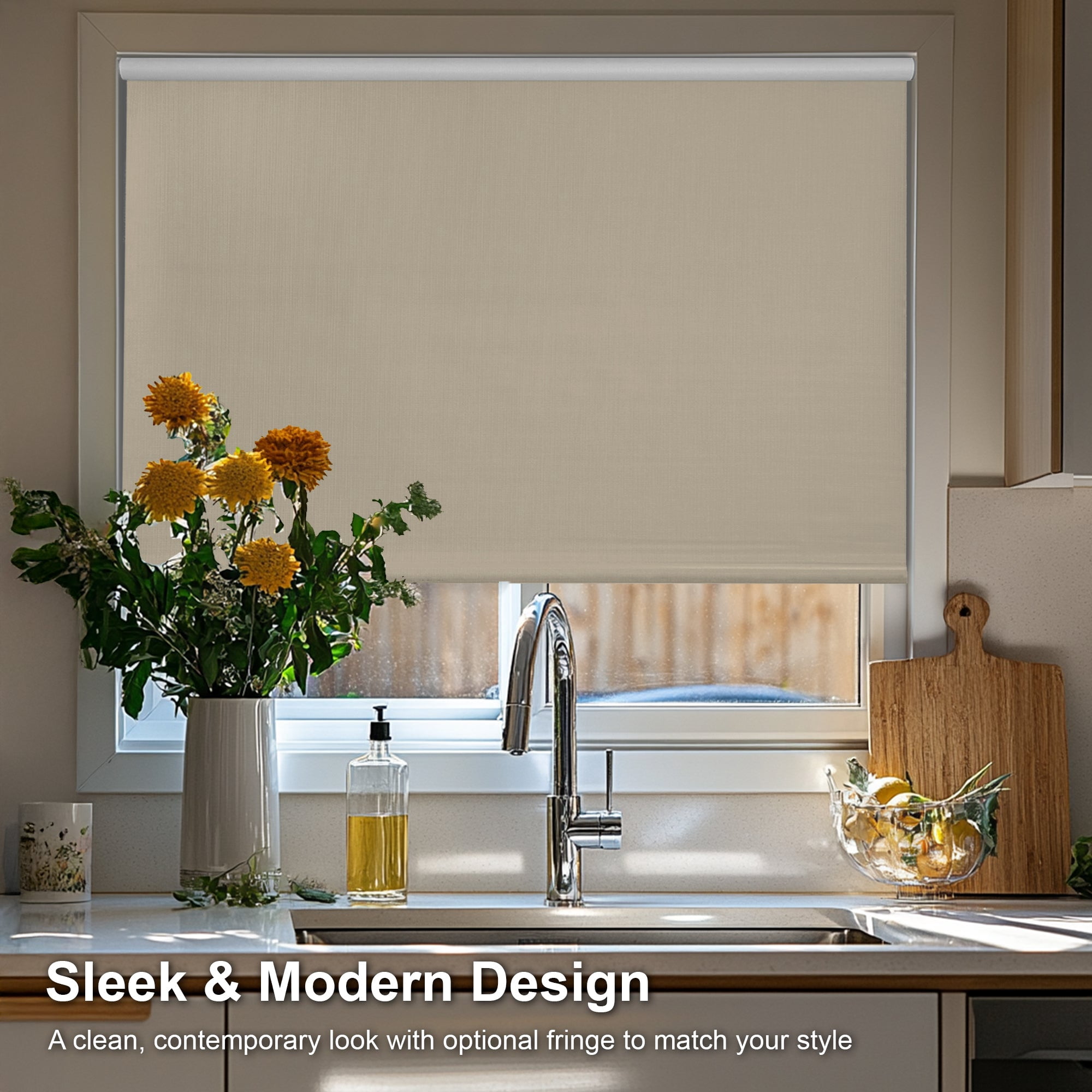 Chicology Textured Blackout Roller Shades | Cordless Light Filtering Window Blinds |52.25"W X 64"H| Decorative Privacy Shades for Home, Bedroom, Living Room, Kitchen | Easy Install | Sand