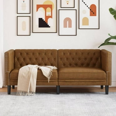 vidaXL Chesterfield Sofa 2-Seater Brown Faux Suede Leather
