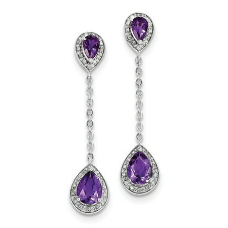 Amethyst Ruby Earrings - Sterling Silver Diamond & Amethyst Earrings (1.6IN x 0.3IN )