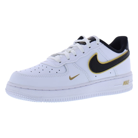 Nike Force 1 LV8 Leather PS Boys Shoes Size 1.5, Color: White/Black/Metallic Gold