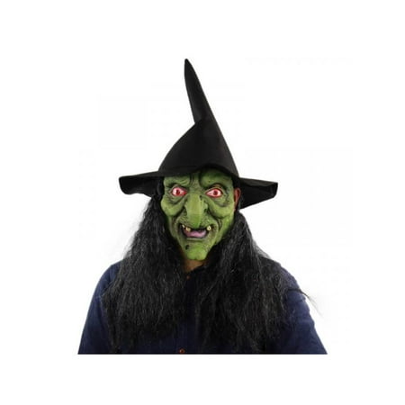 Topumt Halloween Scary Latex Green-headed Witch Mask Bar Party Porps