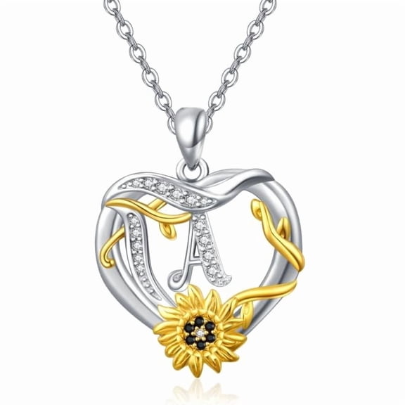 TANGPOET Sterling Silver Letter A Sunflower Initial Necklace for Women