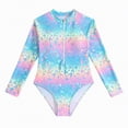 thumbnail image 1 of Gubotare Long Sleeve Bathing Suits for Girls Girls Rash Guard Long Sleeve One Piece Swimsuits Zipper Bathing Suits UPF 50+ Sun Protection Size 8-9 (Blue,8-9 Years), 1 of 5