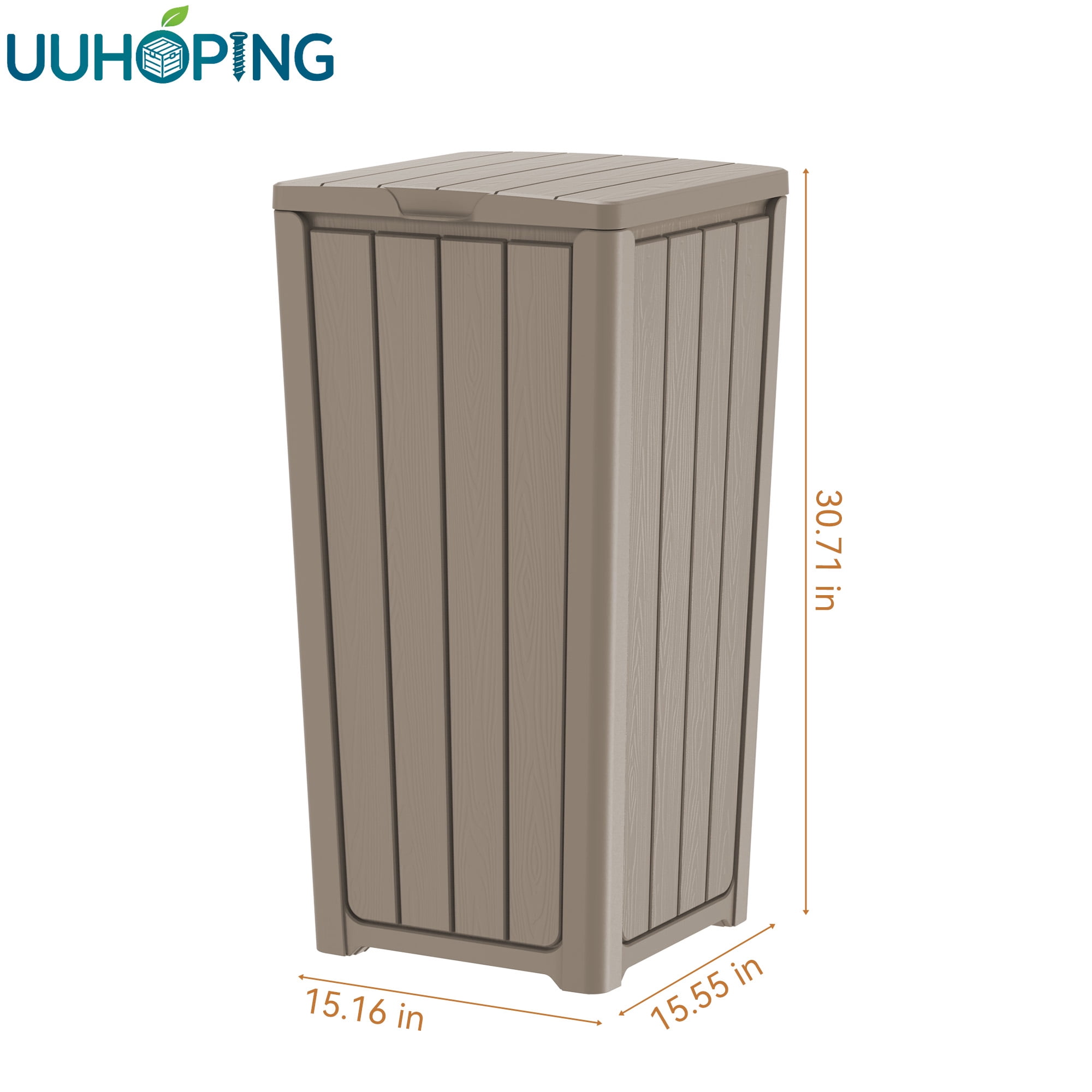 Fazzn  Baltimore Resin 33 Gallon Outdoor Kitchen Trash Can with Lid and Drip Tray for Easy Cleaning-Perfect for Patio Dining, Black/Brown