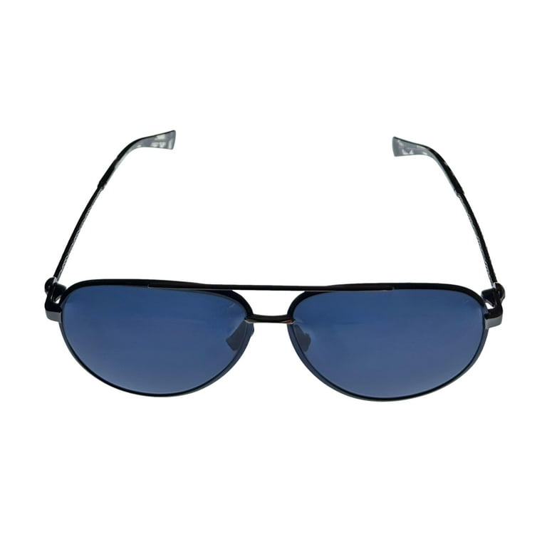 John Varvatos Mens Navy Metal Aviator Sunglass V546, Smoke Lens
