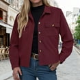 thumbnail image 2 of larppty Womens Fashion Cropped Corduroy Shackets Button Down Jackets Tops Fall Trendy Lightweight Long Sleeve Shirts (Wine, XL), 2 of 5
