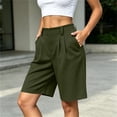 thumbnail image 6 of Women's High Waist Pleated Bermuda Shorts Loose Wide Leg Dressy Knee Length Suit Shorts with Pockets for office Casual Daily Wear Army Green, 6 of 6