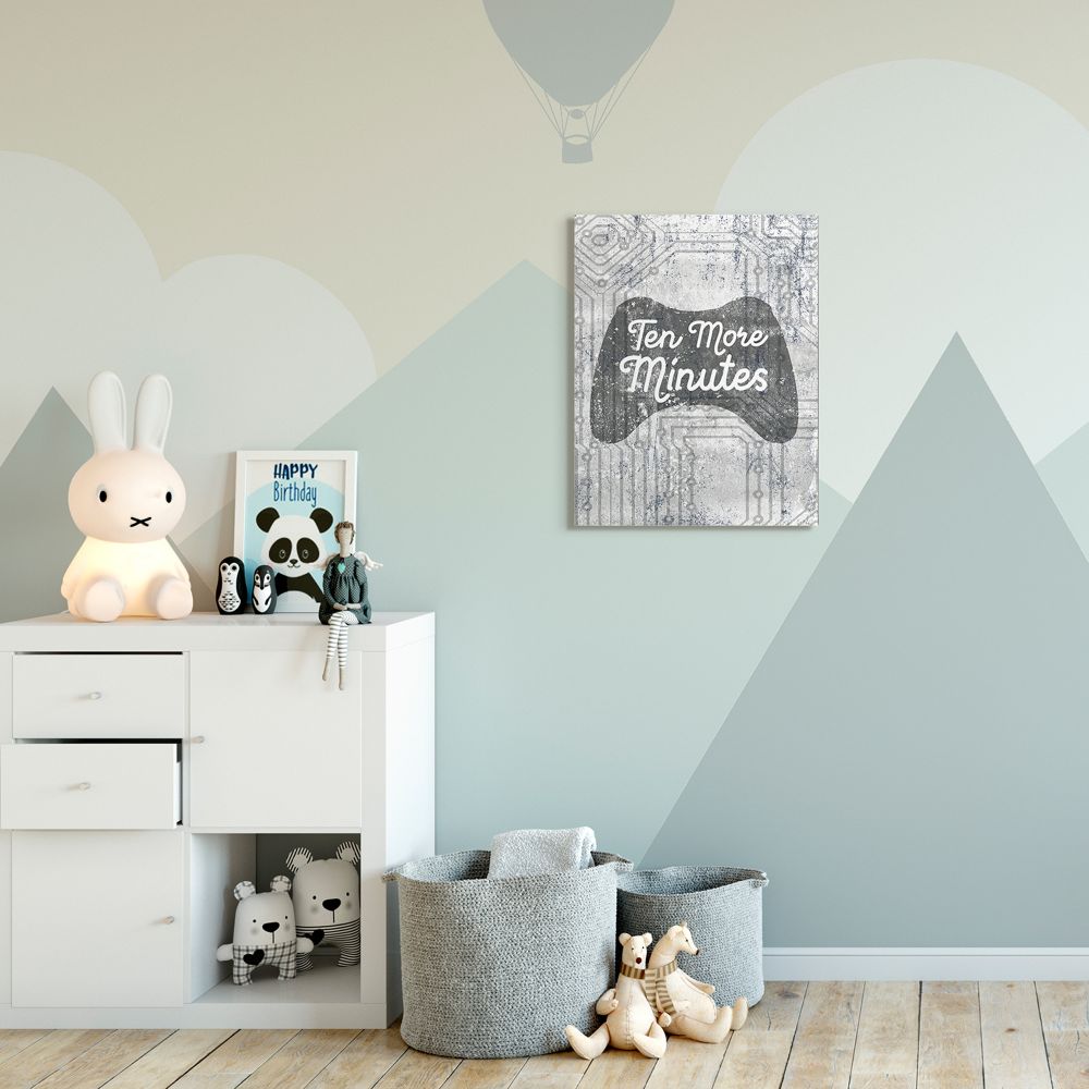 Stupell Industries Ten More Minutes Video Game Controller Gaming Grey White Words Canvas Wall Art Design by Daphne Polselli, 24" x 30"