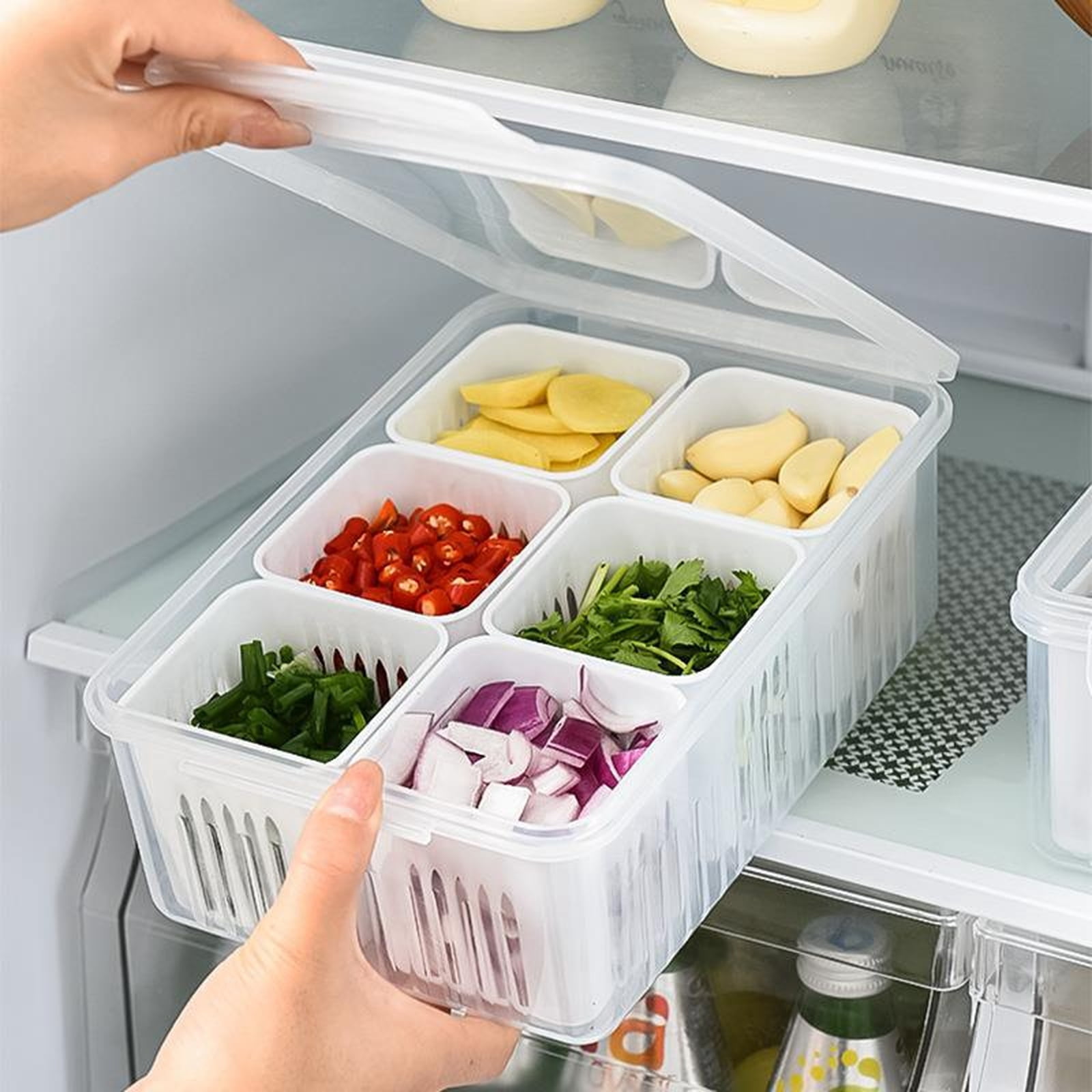 Green Storage Box,Scallion Garlic Fresh-Keeping Box,Fridge Fruit Food Storage Container,a BPA-Free Stackable and Reusable Food Storage Container for Vegetable and Produce Organization