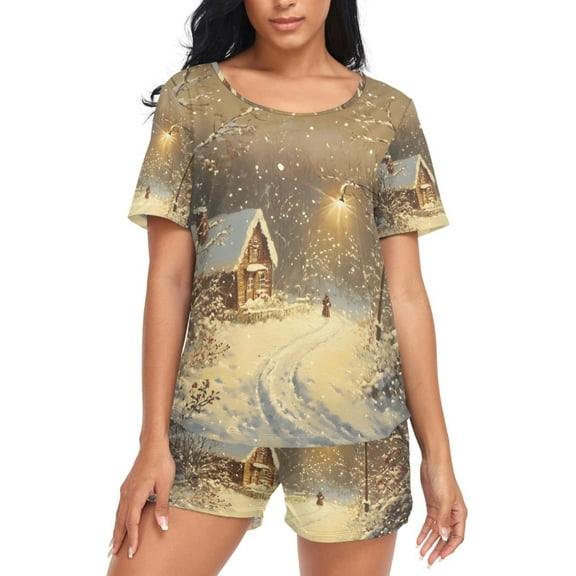 joogoo Women's Pajama Set Christmas Night Winter Short Sleepwear Loungewear with Pockets M