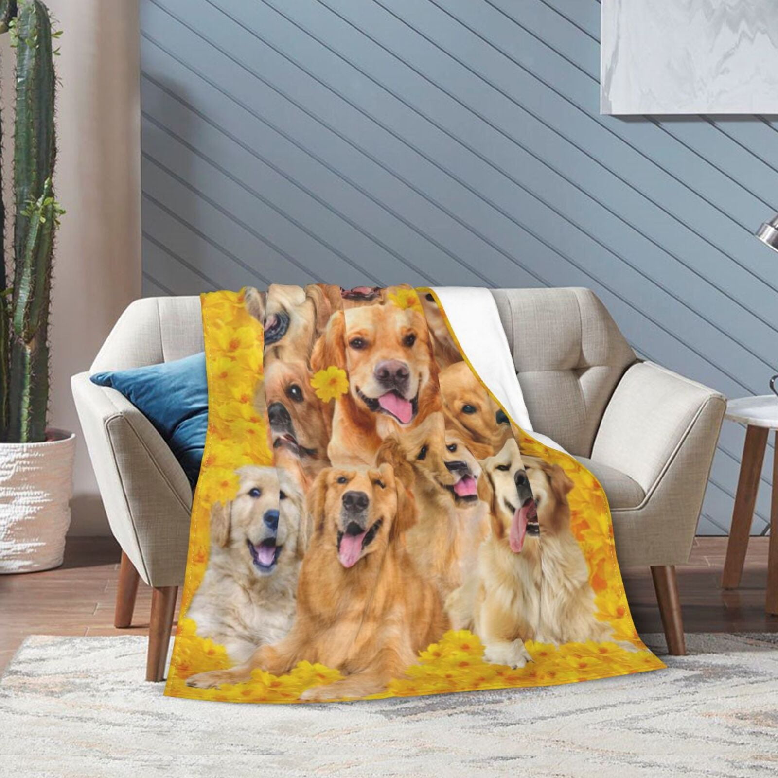 Wijzvio Goldern Retriever Dog Throw Blanket Soft Fuzzy Fleece Blanket For Couch Bed Living Room Decoration 60"X50"