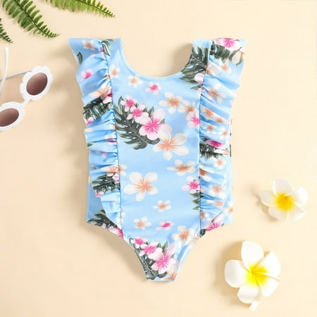 

Clearance! Daylightpeach Toddler Baby Girl One Piece Swimsuit Flower Print Swim Beach Wear Bathing Suit Kids Summer Bikini Tankini
