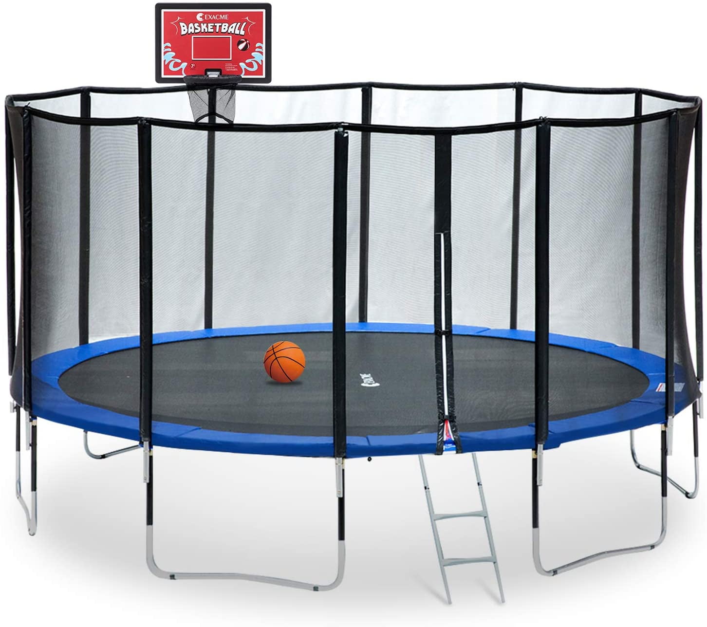 Exacme 15 Foot Outdoor Round Trampoline 400 LBS Weight Limit with Rectangular Basketball Hoop, Red, L15+BH07RD