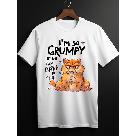 Unisex White Print Tshirt Graphic Tees Shirts Funny Grumpy Cat I'm Not Even Talking To Myself Design Casual Tops S-5XL