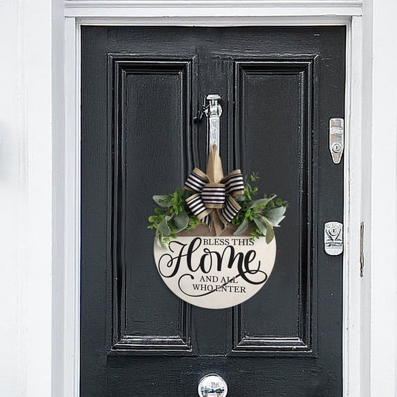KOYPTL Welcome Sign for Front Door,Rustic Round Wood Wreaths Wall Hanging Decor with Bow,Porch Fence Welcome Home Decorations Hanging Gift for Home Outdoor for Spring Summer Fall All Seasons Holiday