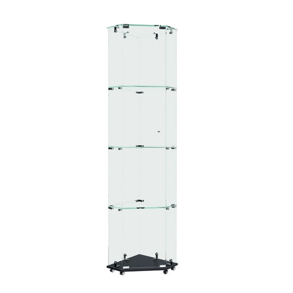 CQSXDA Floor Standing 5-Tier Glass Display Case with Locking Doors and LED Lights for Collectibles and Decorative Items