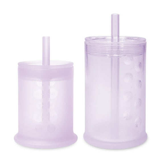Olababy Silicone Training Cup with Straw Lid 5oz 9oz Bundle (Lilac)