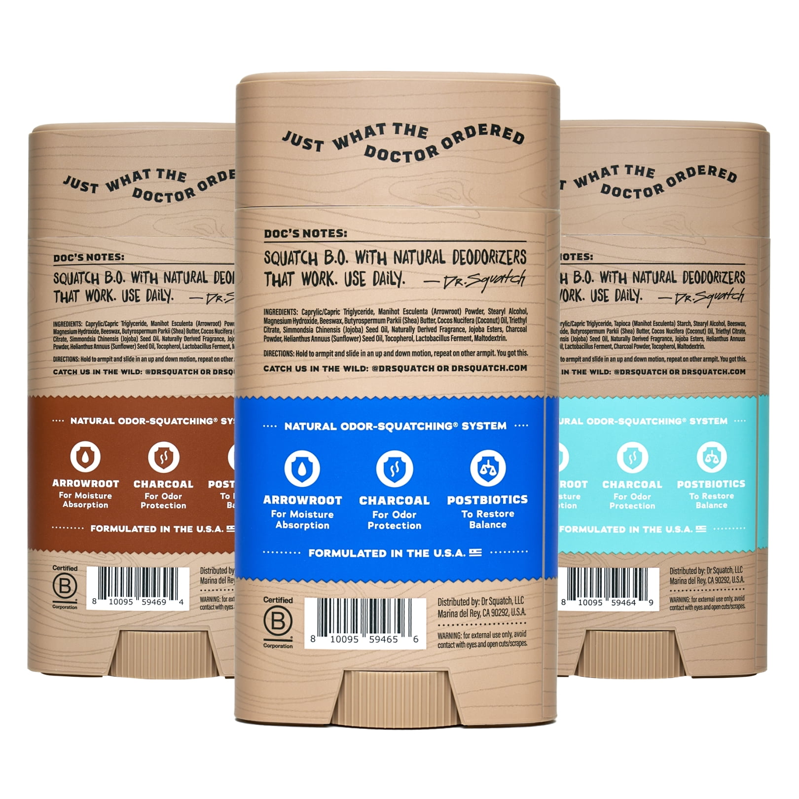 Dr. Squatch Mens Aluminum Free Deodorant Set, Natural Deodorant for Men, Fresh Falls + Wood Barrel Bourbon + Coconut Castaway, 2.65 oz, 3 Pack