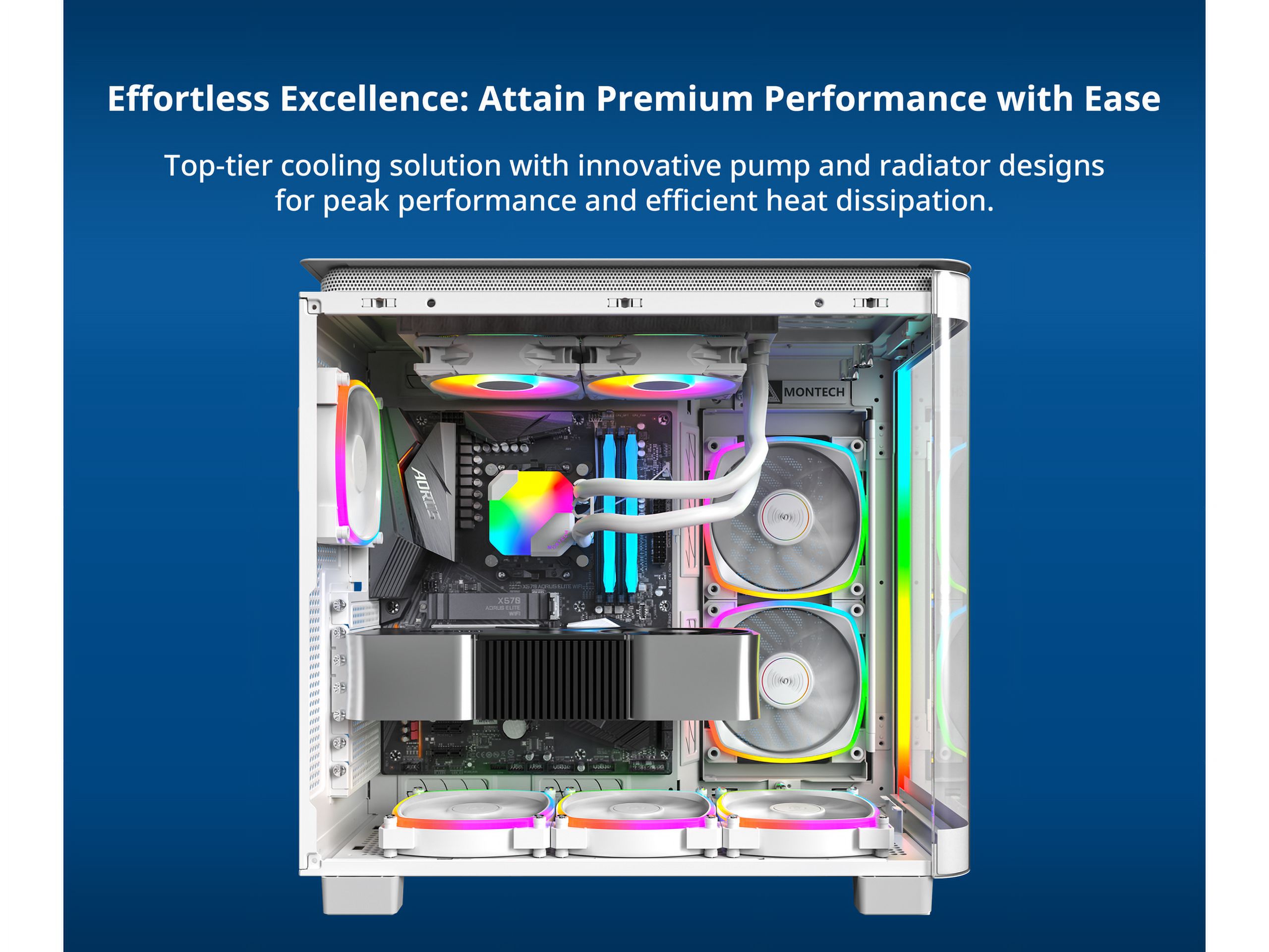 MONTECH HyperFlow ARGB 240 - AIO CPU Liquid Cooler, Intel&AMD Compatible, Chart-Topping Performance, Enhanced 3100RPM Water Pump Design, 2X Metal Pro 12 ARGB Ultimate Cooling Fans - White