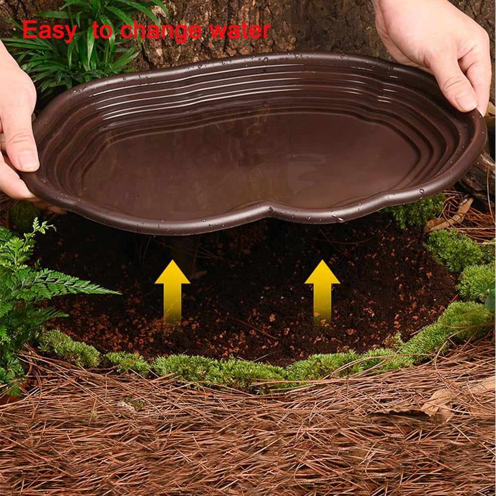 Extra Large Reptile Bathing Pool,Feeding Dish,with Ramp Aquarium Ornament for Gecko,Turtle,Lizard