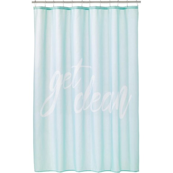 Long Decorative Get Clean Print - Easy Care Fabric Shower Curtain with Reinforced Buttonholes, for Bathroom Showers, Stalls and Bathtubs, Machine Washable - 72" x 84" - White/Mint