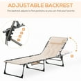 thumbnail image 3 of Outsunny Padded Folding Chaise Lounge Chair, Outdoor 6-Level Reclining Camping Tanning Chair with Headrest for Beach, Yard, Patio, Pool, Beige, 3 of 9